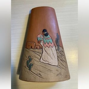 Gorgeous Bud Vase Indian Navajo Woman Pottery Tall Etched Hand Carved Painted